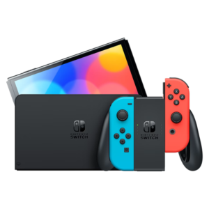 Nintendo Switch (modèle OLED) avec manettes Joy-Con bleu néon rouge néon Rabat